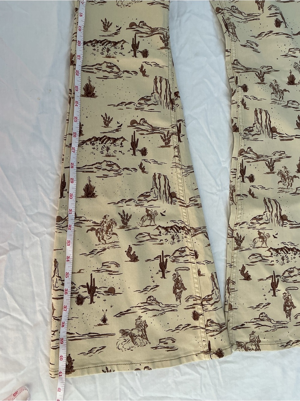 We The Free Beige Flare Pants with Brown Western Print - Picture 5 of 6